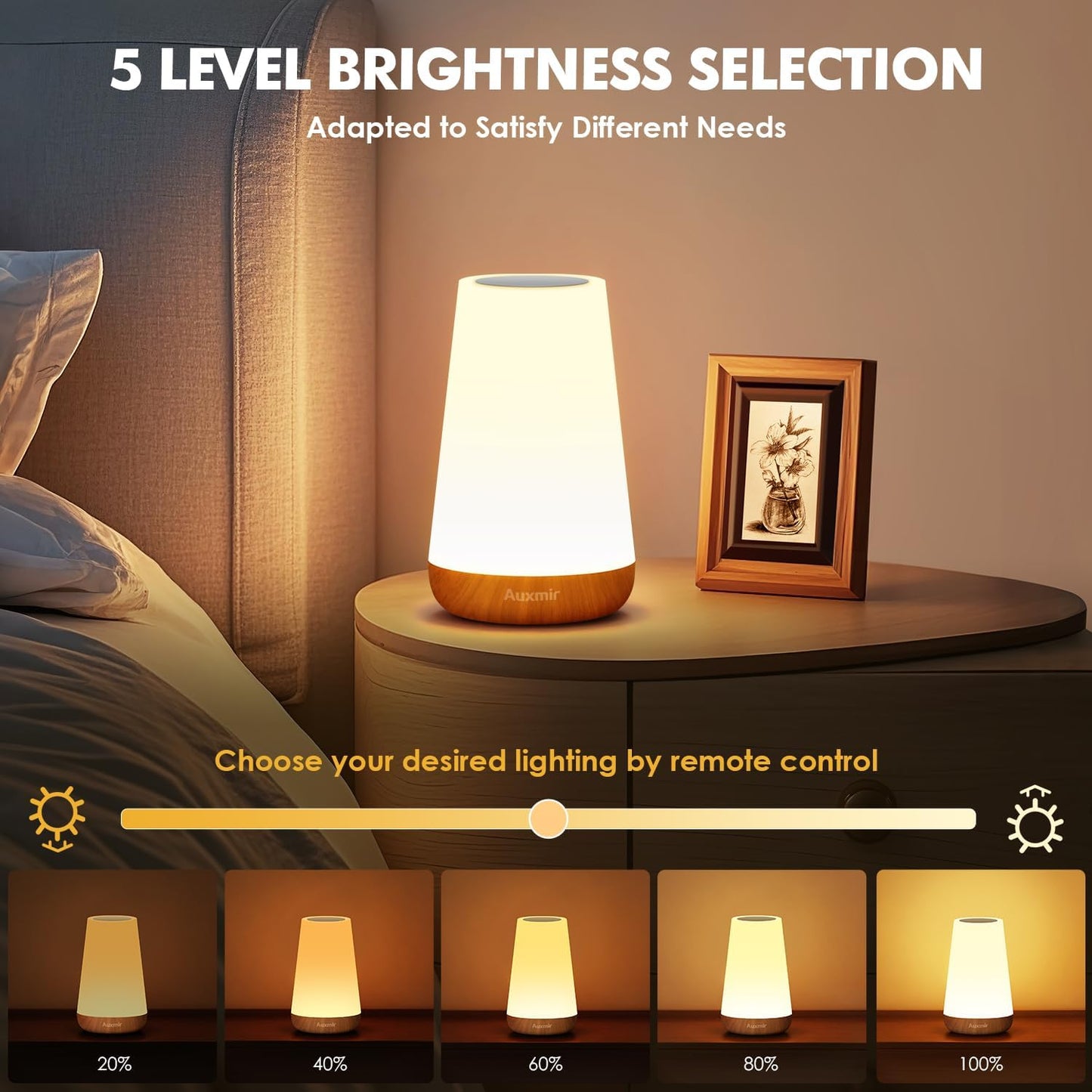Auxmir Rechargeable Night Light, Remote Control Lamp, Light Brown-2 Pack | touch control, 13 colors, 5 brightness levels, 4 lighting modes, 1/2/4/6-hour auto-off, portable for nursery and camping