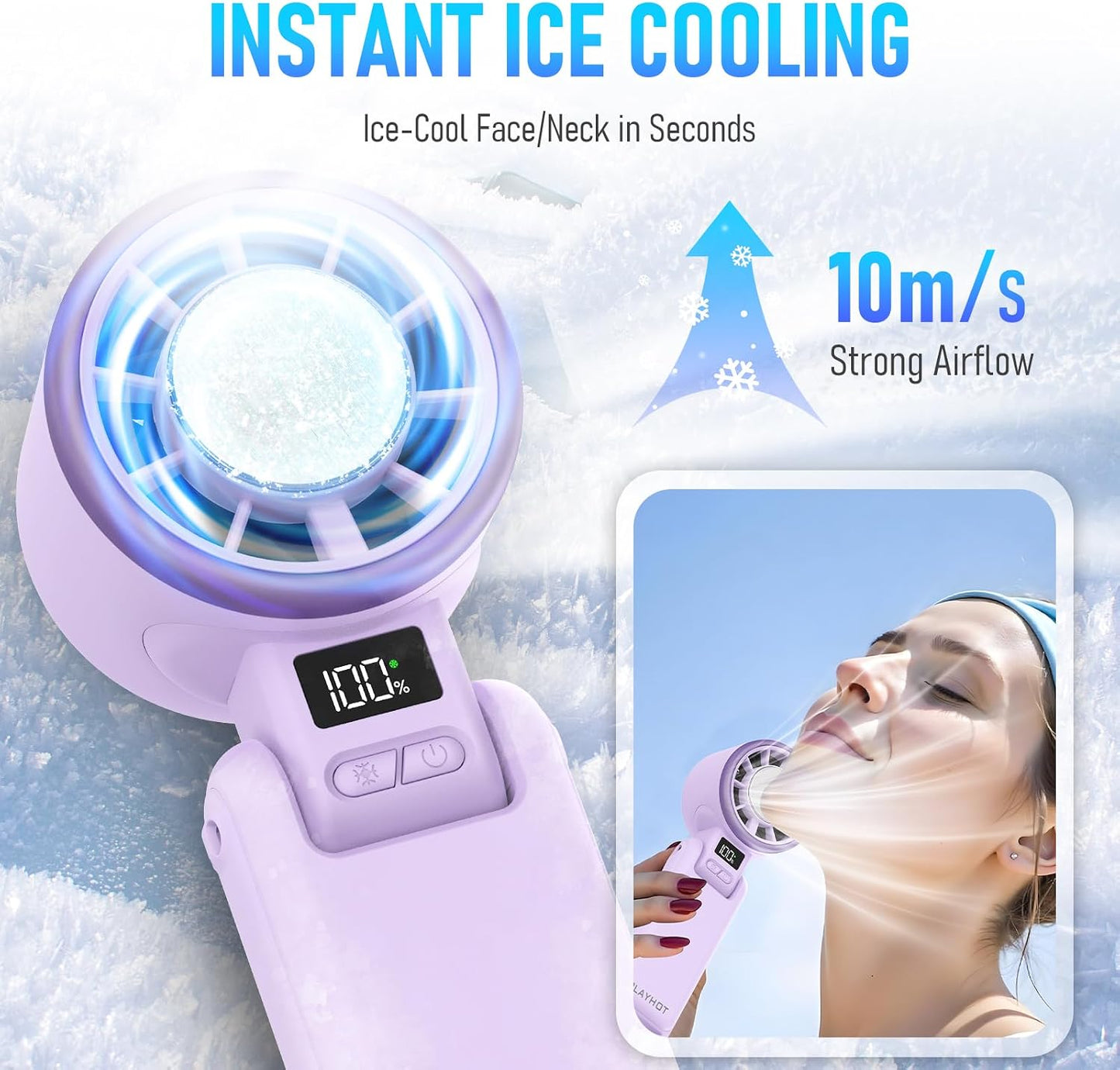 PlayHot Portable Handheld Cooling Fan, Travel Essentials, Gifts for Women | Instant Cooling, 10m/s Airflow, 5-Speed, 10H Max, USB-C Rechargeable, LED Display, 3-in-1 Foldable for Cruise, Beach Vacation