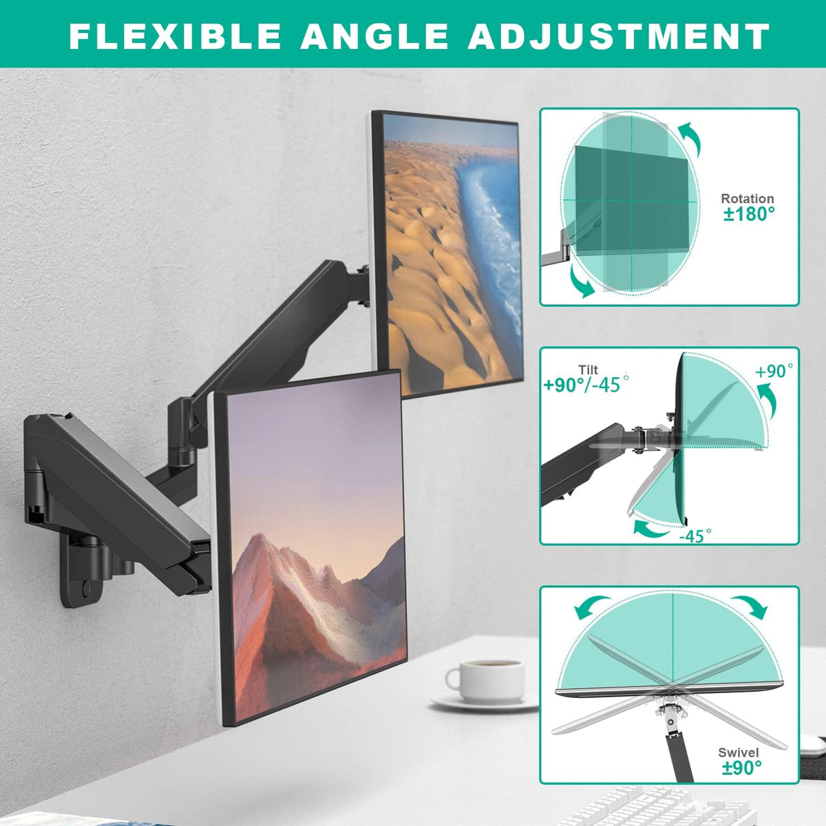 UPGRAVITY Dual Monitor Wall Mount for Two 17-32 inch Flat Computer Screens