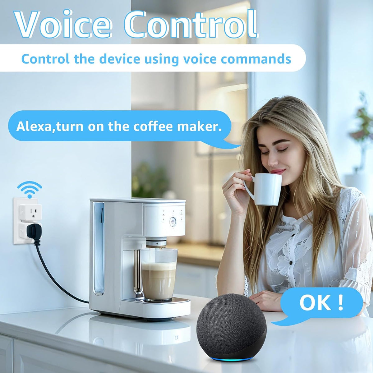 Greencycle WiFi Plug with Switch,App/Voice/Wireless Switch 3 Ways Control