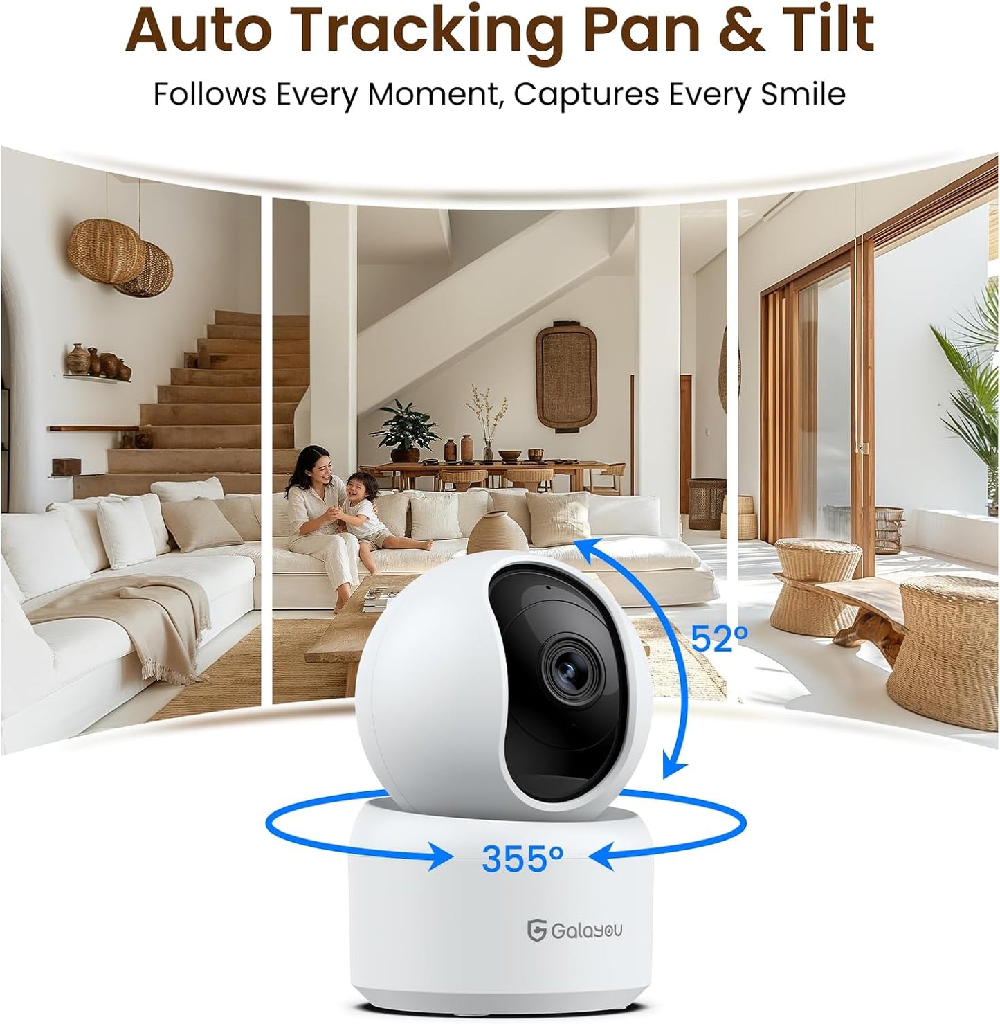 GALAYOU Indoor Cameras for Home Security/Baby Monitoring in 2K, G2 4Pack | Wi-Fi/Nanny Cam/Baby Monitor, with Phone APP, PTZ, Night Vision, Siren, Wired Plug, Two-Way Talk, 24/7 TF Card, Cloud Storage