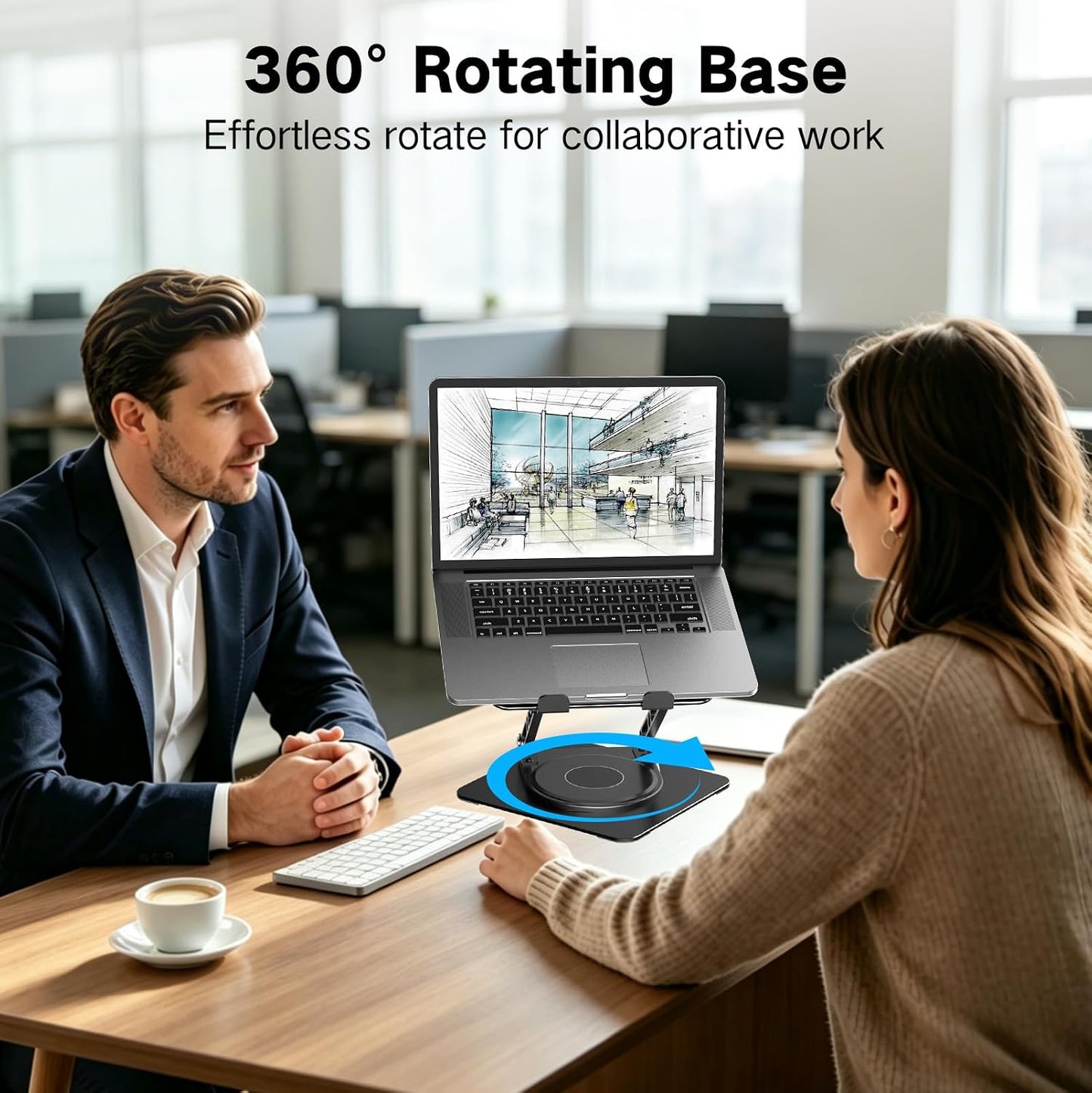 Adjustable Laptop Stand for Desk with 360 Rotating Base | Metal Foldable Laptop Riser Holder, Portable Desktop Book Stands, Ventilated Cooling Notebook Stand for 10-15.6” Laptops