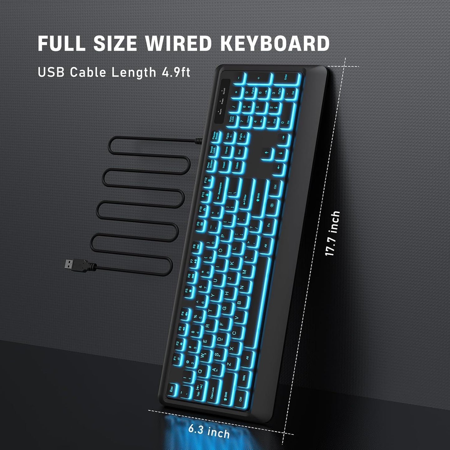 Luzarriba Backlit Computer Keyboards, Wired USB LED Keyboard with 7 Colors Backlight, Plug and Play, Waterproof, Full Size Quiet Computer Keyboard for Windows Desktop, PC, Laptop, Gaming
