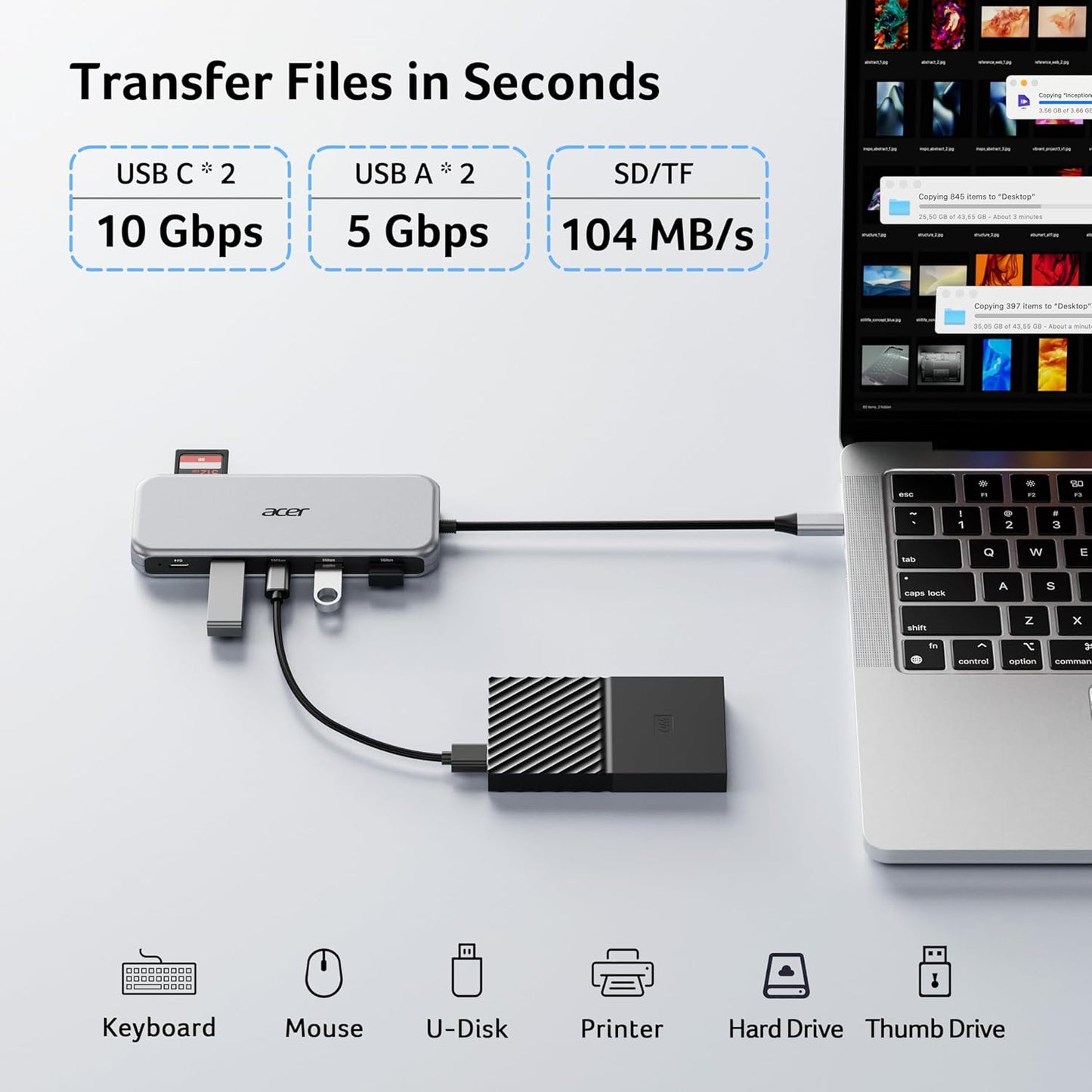 Acer Laptop Docking Station 3 Monitors, 11-in-1 USB C Docking Station | 8K DP, 4K@60Hz HDMI, 10Gbps Data, 1 Gbps Ethernet Hub, 100W Power Delivery, SD/TF, USB C Hub Multiport Adapter for Laptop