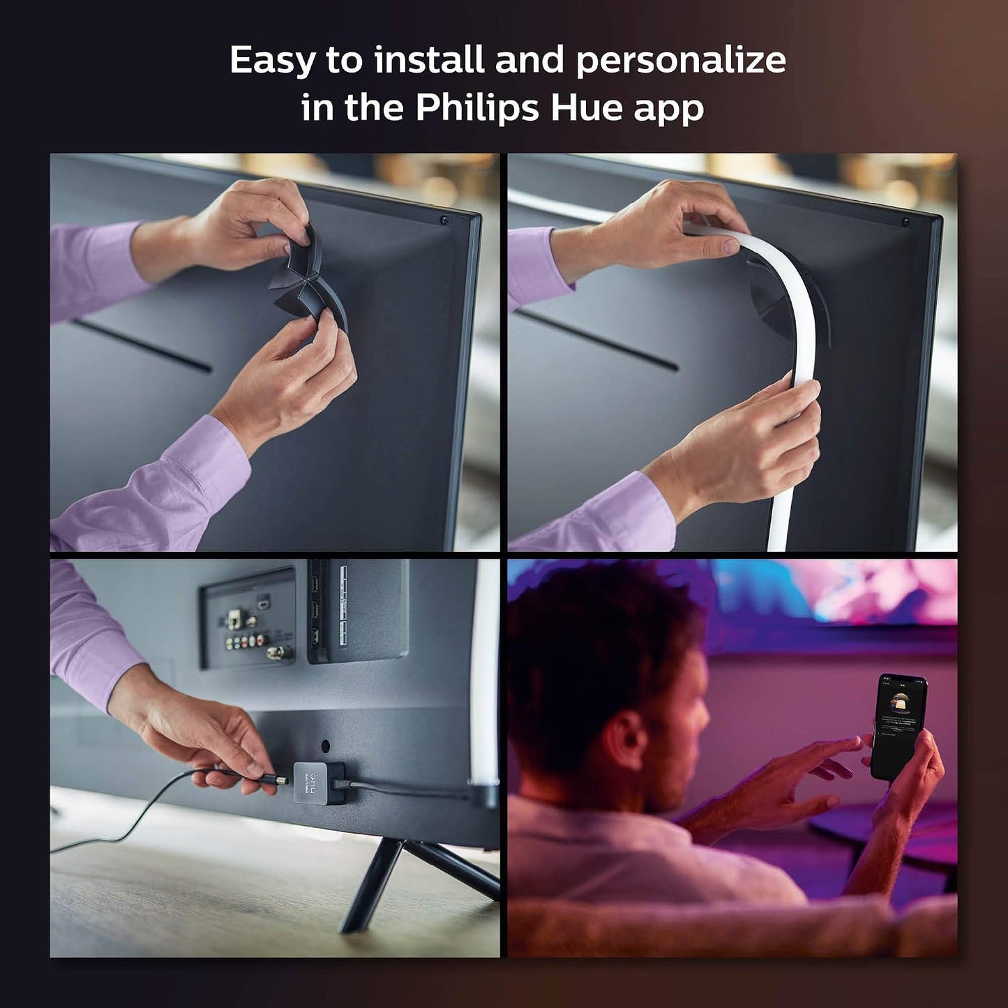 Philips Hue Play Gradient 65" Smart TV Light Strip, Flowing Color-Changing LED Strip Lights, Multicolor TV Backlight Sync with Music and Gaming, Requires Bridge & Sync Box, Control with App and Voice