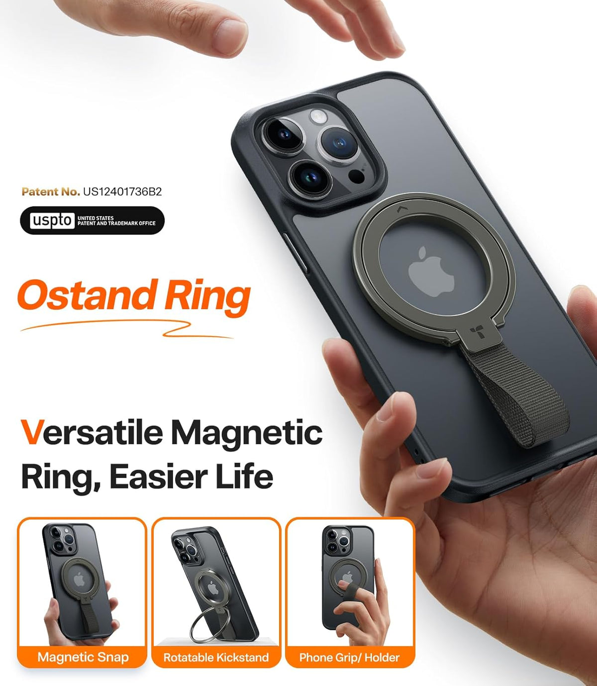 TORRAS (Gen6.0) Magnetic Phone Grip Ring Holder Kickstand, Bronze Black | 2-Sided Magnet, Braided Strap, Fit for MagSafe Ring Removable, for iPhone 17 16,15, 14, 13 12 Pro/Max Samsung Galaxy, Google
