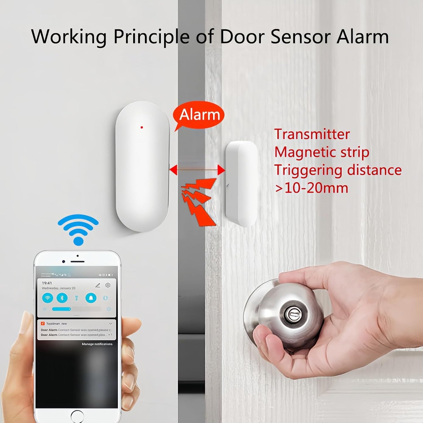 Mengshen 2 Pack WiFi Door Window Sensors Smart Contact Sensor App Alert | Open Detector with Notification Alerts, Compatible with Alexa Google Assistant