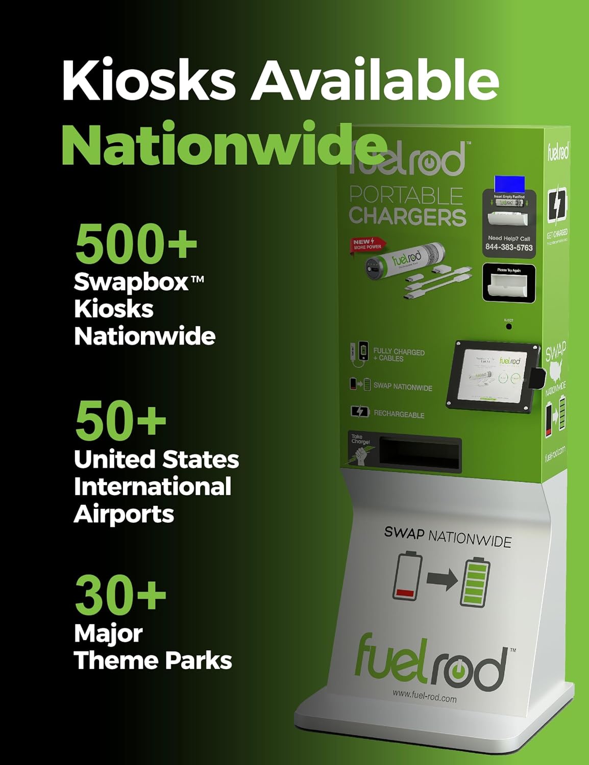 FuelRod USB-C Portable Charger Kit - Pack of 2 - Includes All Cables & Adapters Compatible with All Tablets & Smart Phones, Rechargeable Backup Power Bank, Swap for Charged Rod at Kiosk