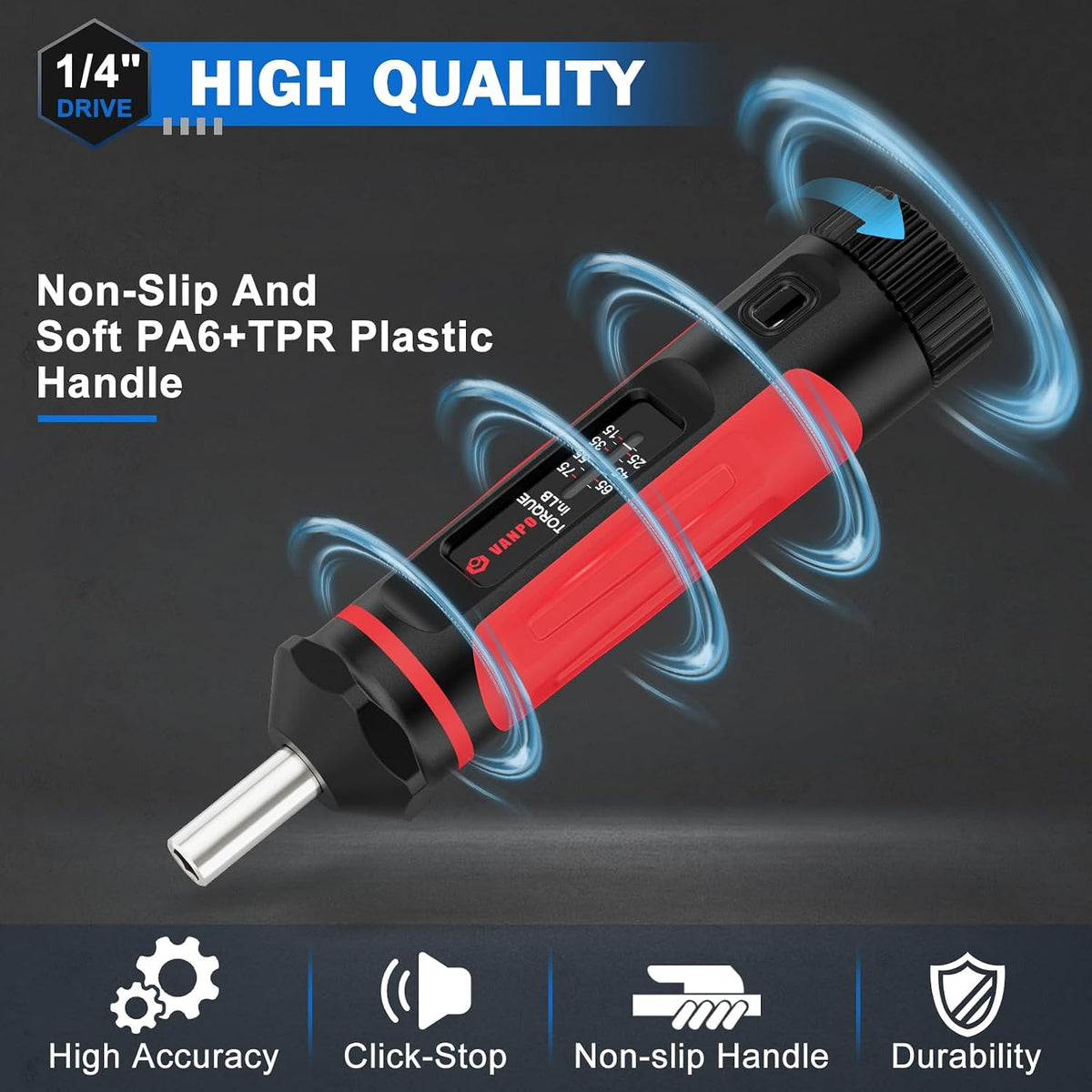 VANPO Torque Screwdriver 15-75 in-lb, 1/4" Drive Precision Driver Set | Inch Pounds Torque Wrench, 40 S2 Steel Bits for Gunsmithing, Bike Repair, Scope Mounting, Maintenance, DIY