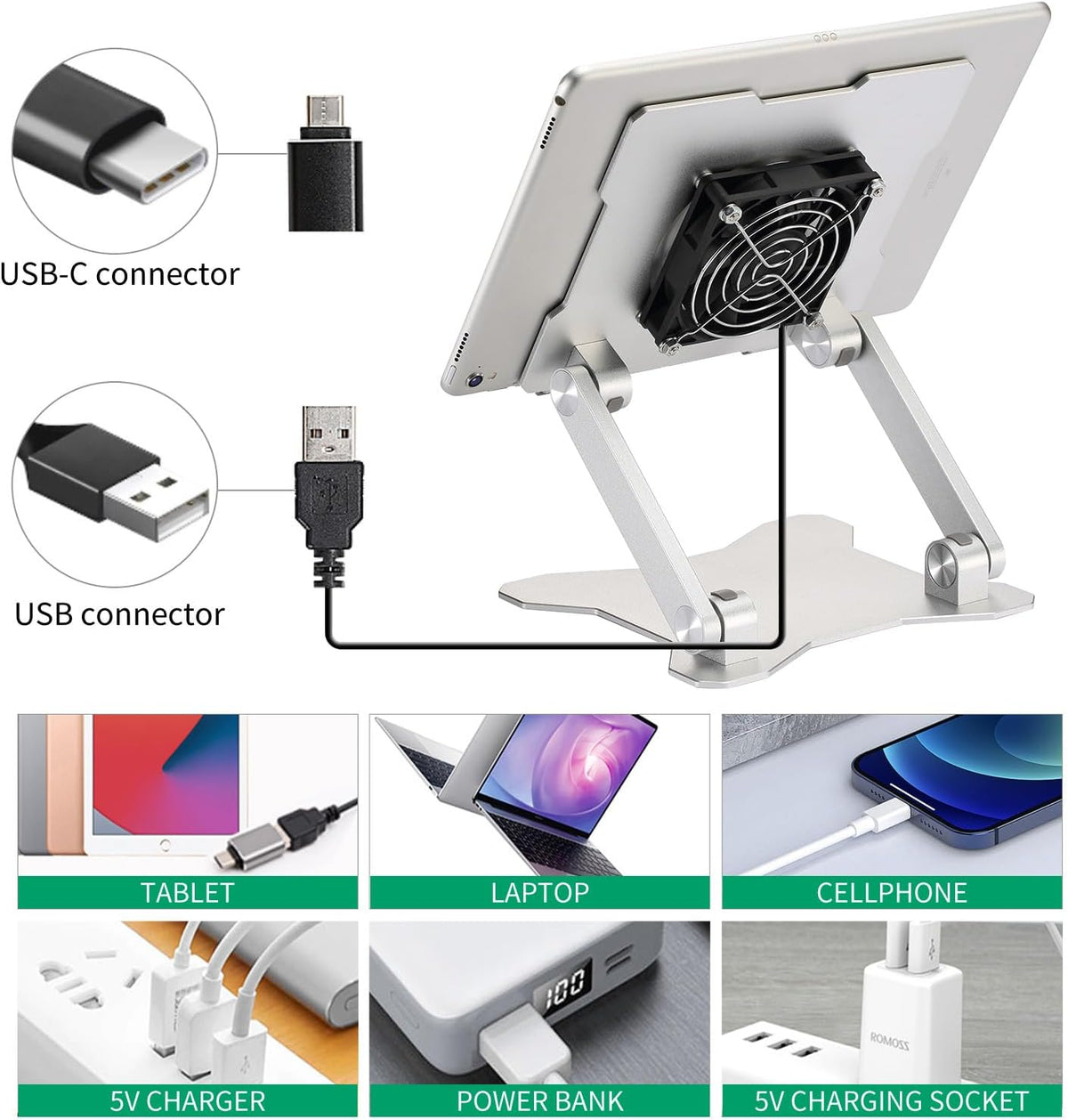 Surface Pro Stand, iPad Cooler,Aluminum Cooling Pad,Sturdy Tablet Stand Holder with Quiet Fan for Microsoft Surface Tablets,iPad Series,Samsung Galaxy Tabs-Up to 15-in Tablets