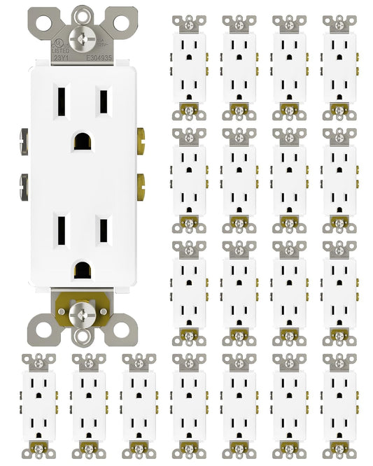 ThunderWay Decorator Outlet 15 Amp Non-Tamper-Resistant, White, 20 Pack