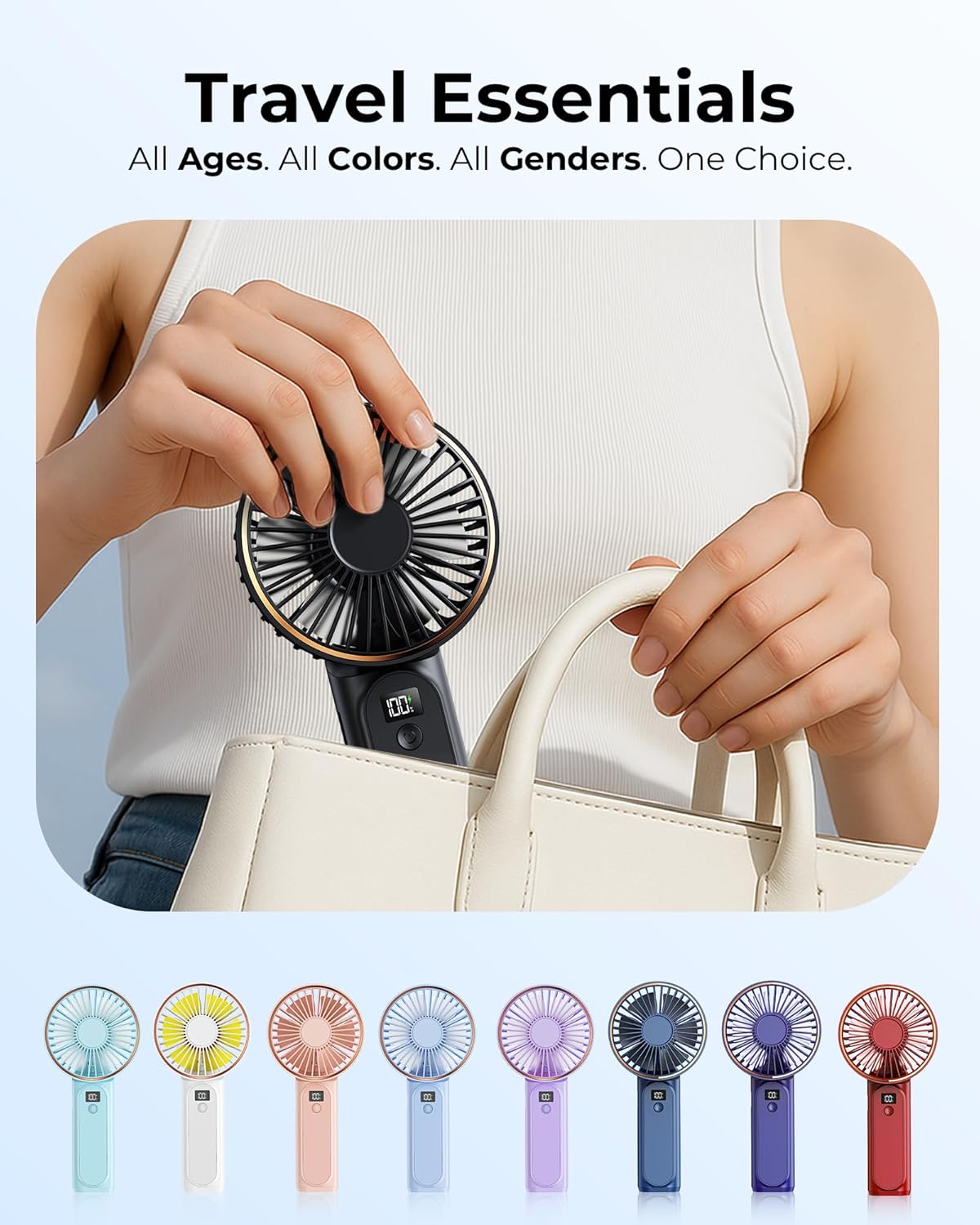 TUNISE Portable Handheld Fan, Portable Fan Rechargeable, 4000mAh, 180° Adjustable, 6 Speed Wind, Display Electricity in Real Time, USB Rechargeable Foldable F an, Quiet Personal Fan as Power Bank