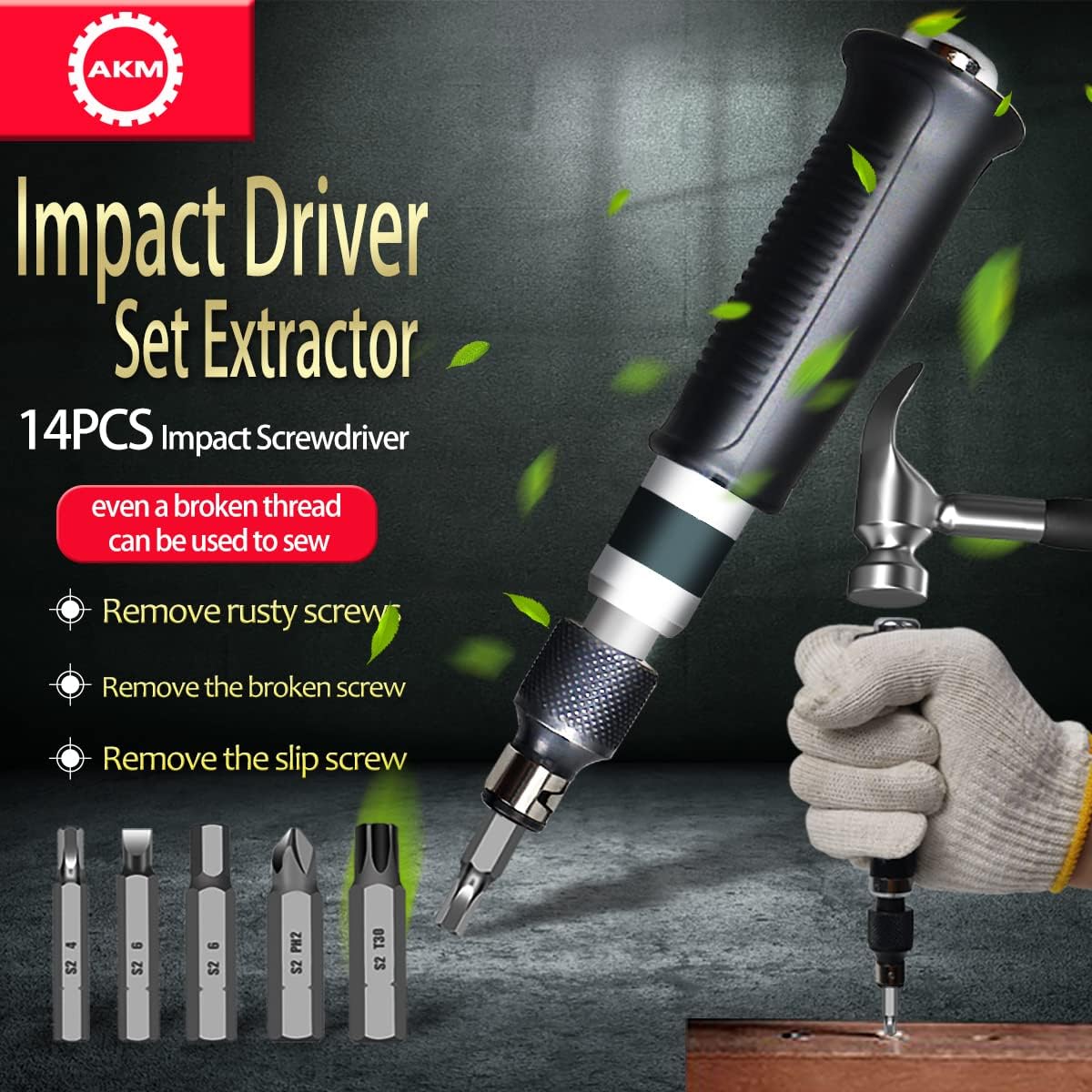 Hand Manual Reversible Impact Driver Set Extractor Impact Screwdriver S2 Steel Much More Durable Disengage Rusted Fasteners or Frozen Bolts (1/4" Driver)