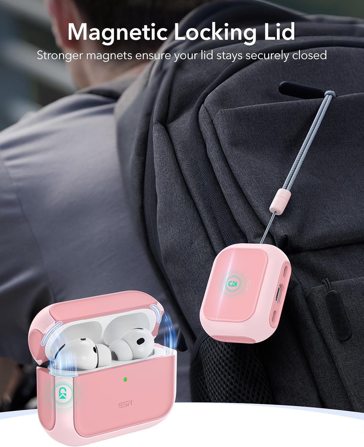 ESR for AirPods Pro 3 Case, Compatible with AirPods Pro Case 3rd Generation (2025), Compatible with MagSafe, Full Drop Protection Cover with Lanyard, Pink