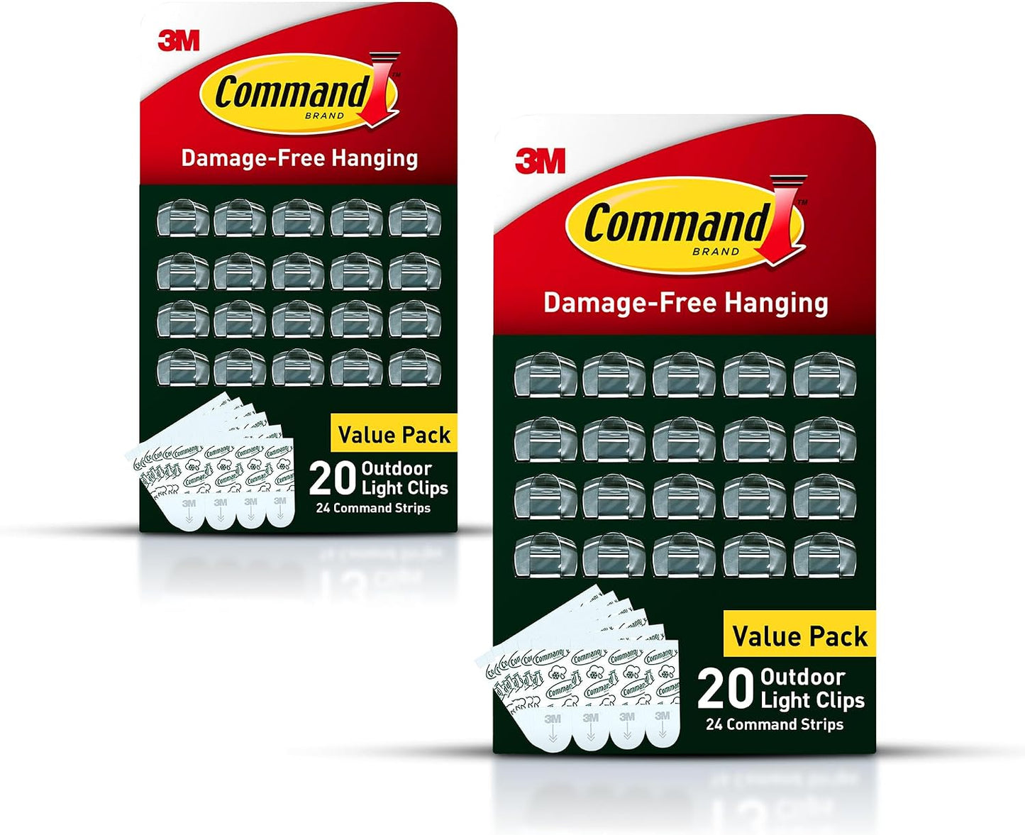 Command Outdoor Light Clips, 40 Clear and 48 Strips, Damage Free Hanging with Weather Resistant Strips, Wall Clips for Hanging Outdoor Lights and Cable Management