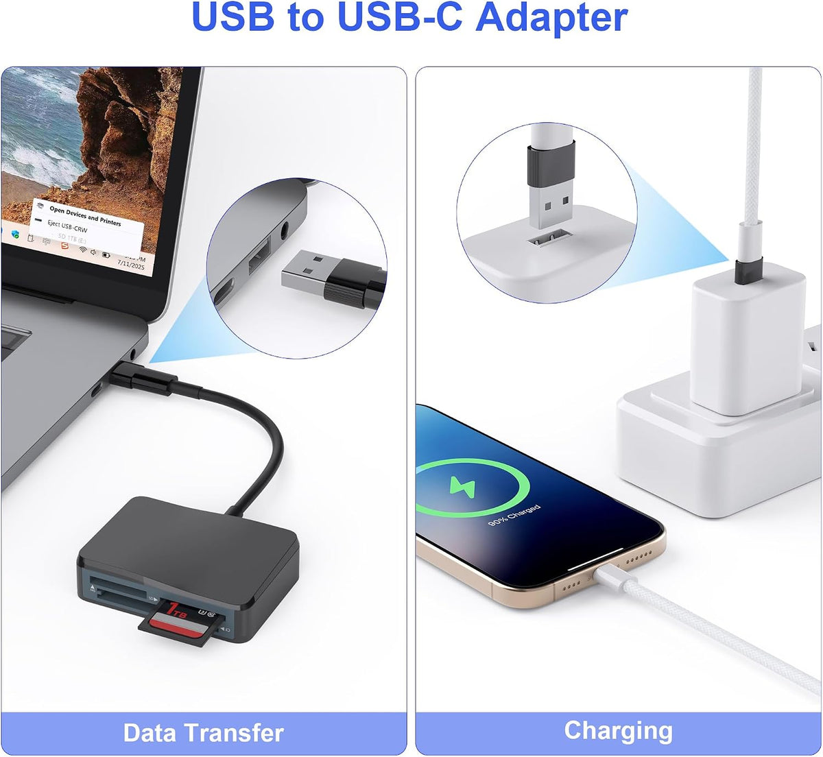 SD Card Reader, 4 in 1 USB C to SD/TF/CF/MS Card Reader with USB to USB C Adapter Memroy Card Reader for iPhone 17/16/15 Pro Max iPad Pro MacBook Pro/Air iMac M4/M3/M2 Android Phone/Tablet PC (Black)