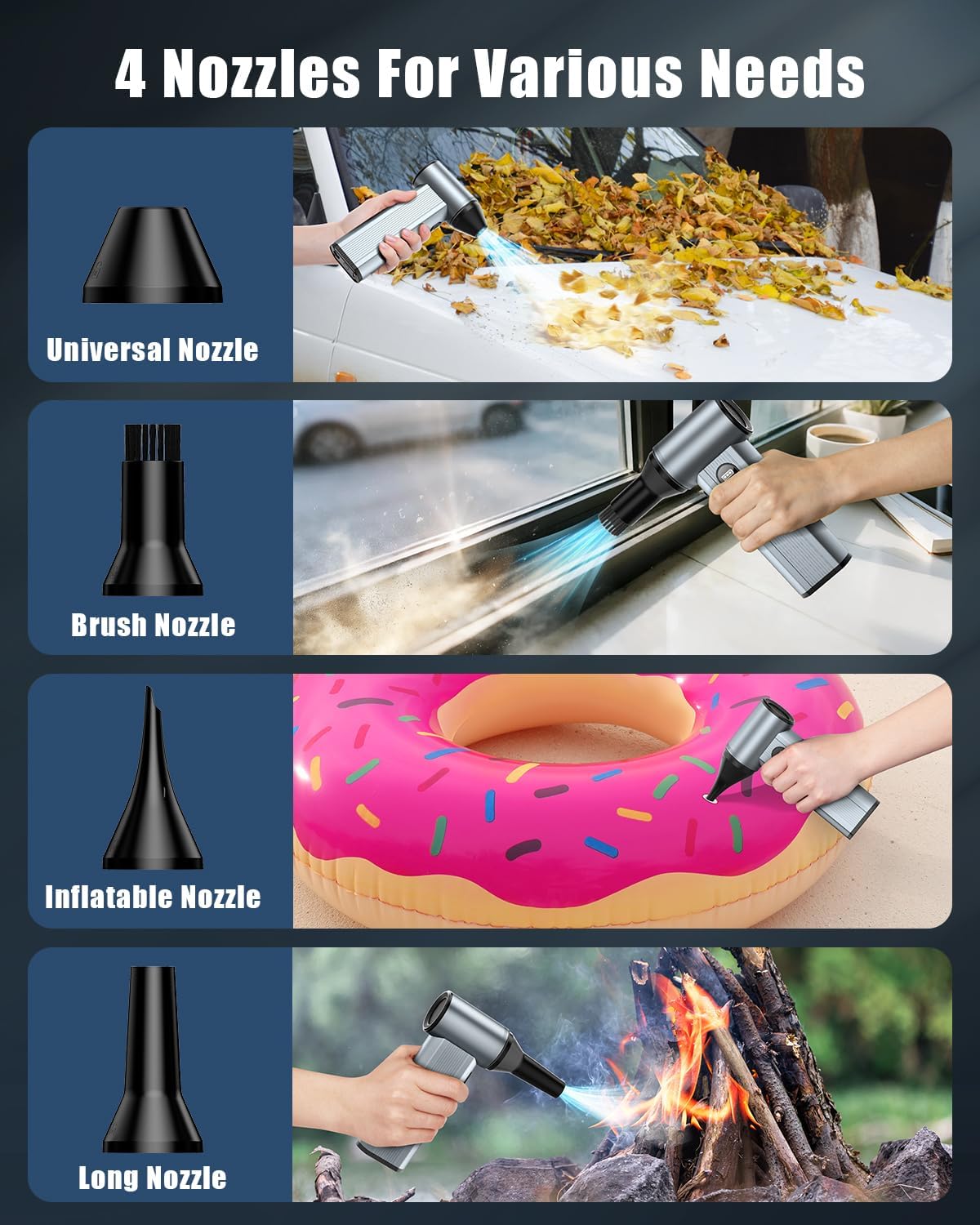 Compressed Air Duster with150,000RPM Brushless Motor, 8000mAh Battery, LED Light, 4-Gear Adjustable Electric Air Blower for Home, Car, Computer, Outdoor, Camera Len