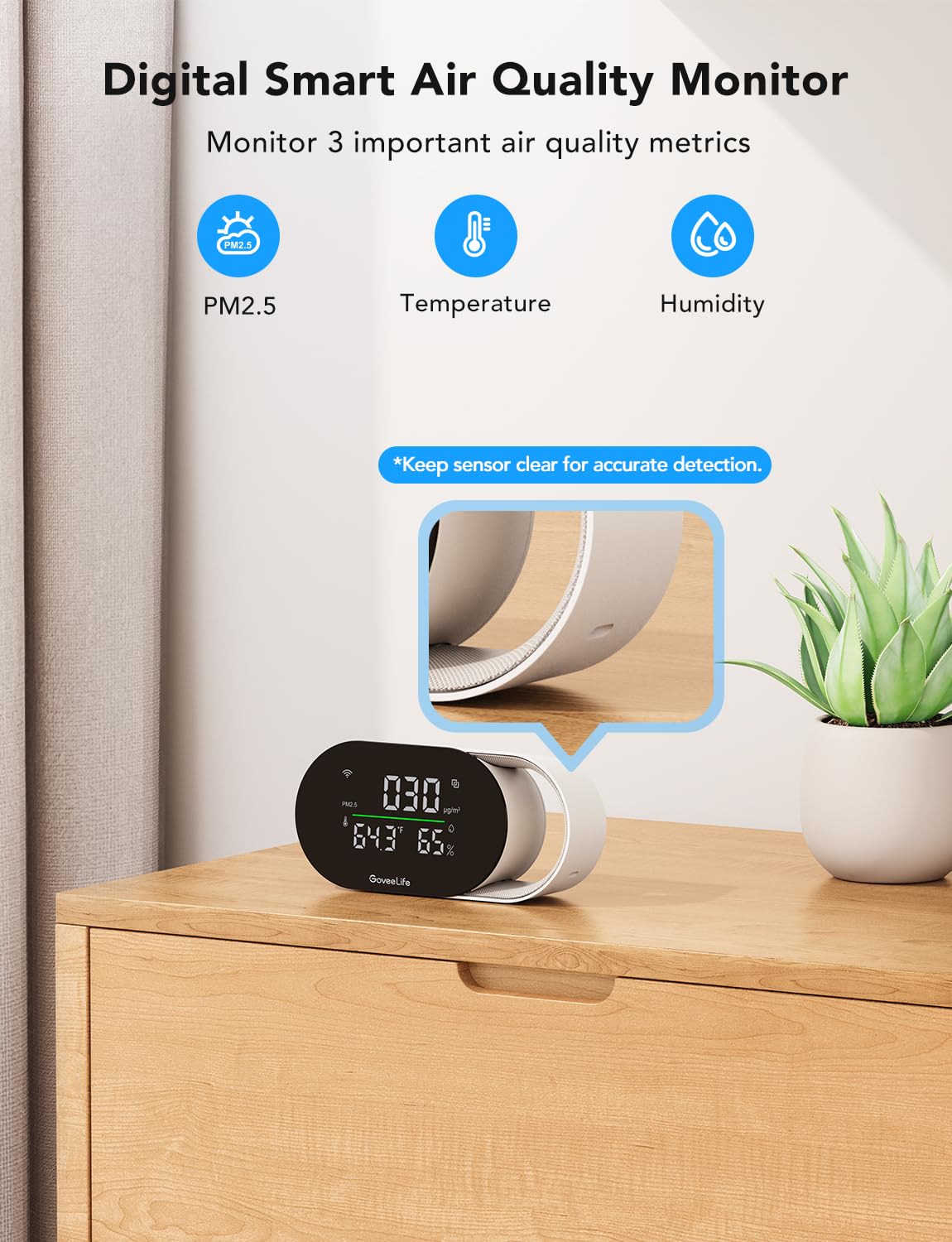 GoveeLife Smart Air Quality Monitor with PM2.5 H5106, LED Display Wired