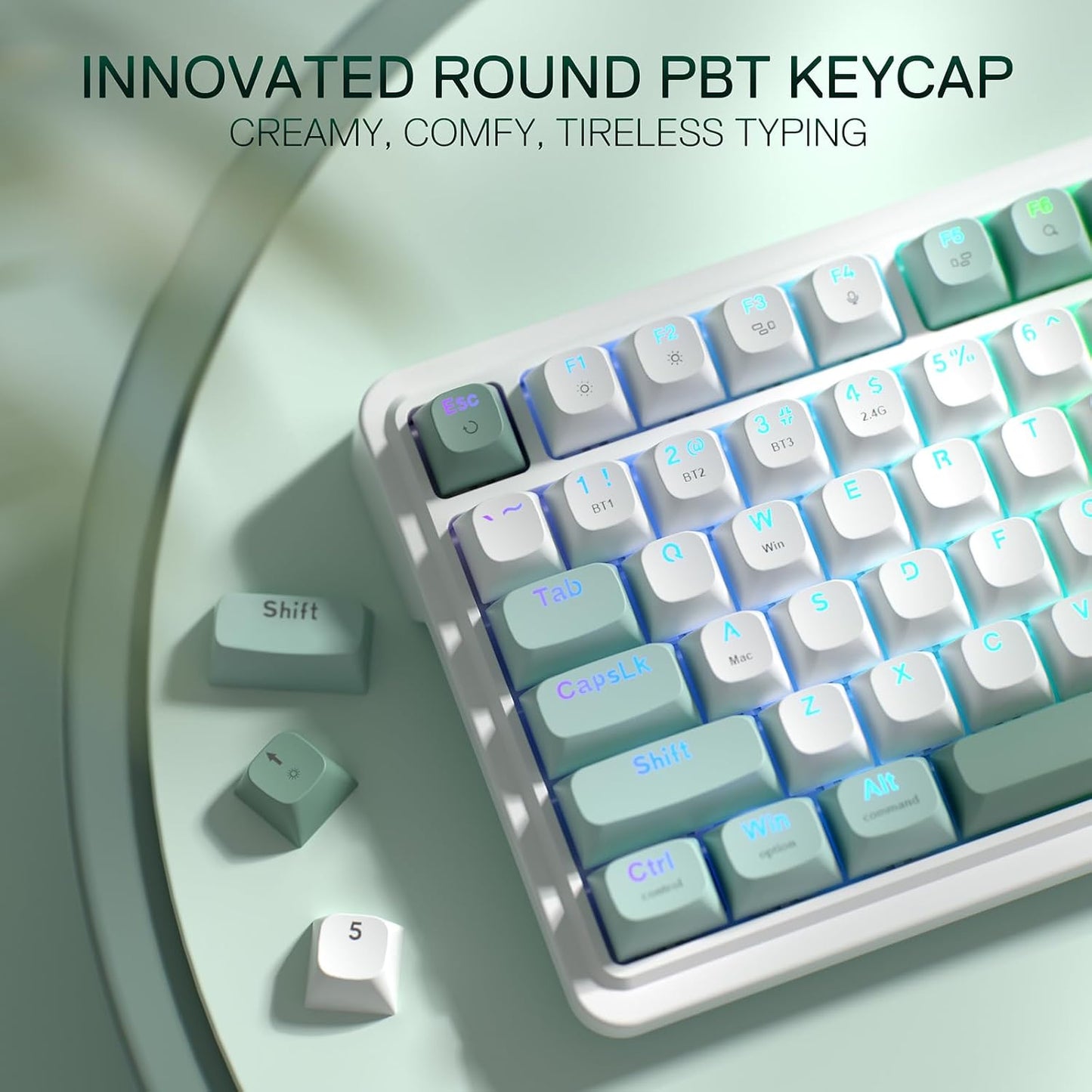 Redragon K719 PRO Wireless 95-Key Gasket Gaming Keyboard, TFT Screen & Knob | Easy-Control LED Info Display, 0-Delay Tri-Mode, Cushioned 5-Layer Noise Dampening for Creamy Thocky Sound, Practical 95 keys