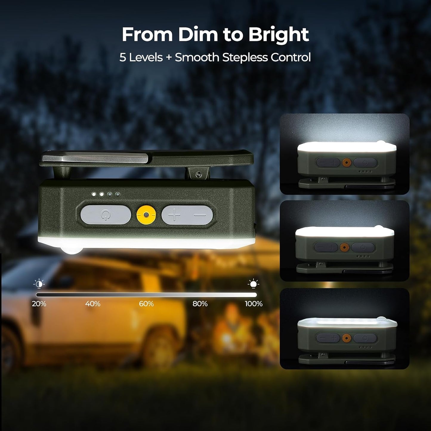 BougeRV Camping Light AL01, Movable Area Rechargeable Lantern Tent, Green | 380 Lumens, Up to 48H Runtime, Motion Sensor, 5 Brightness Levels, 4 Lighting Modes, IP65 Water Resistant, Camp Tent, Outdoor