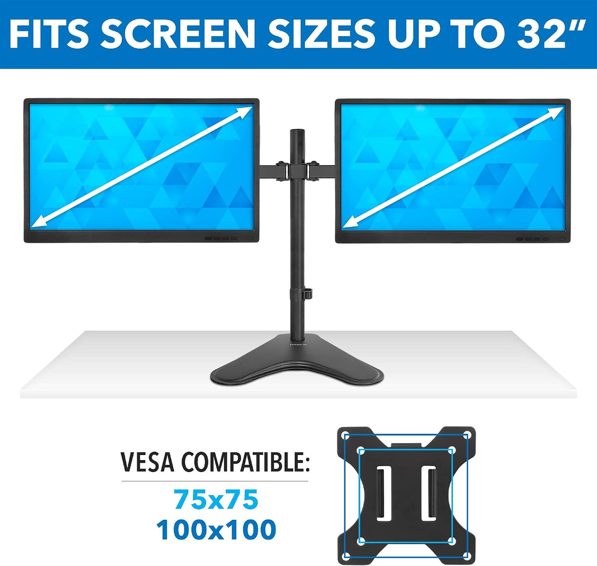 Mount-It! Dual Monitor Stand for Desk - Double Monitor Mount for 2 Screens up to 32 Inch and 17 Lbs - Free-Standing Base Swivel, Tilt, Rotates 360 Adjustable Arms - VESA Compatible High Grade Steel