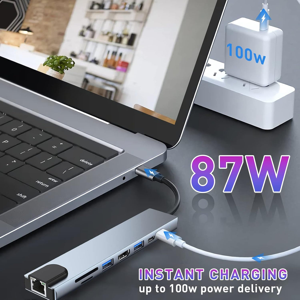 USB C HUB 8 in 1 Docking Station Compatible with MacBook Pro/Air