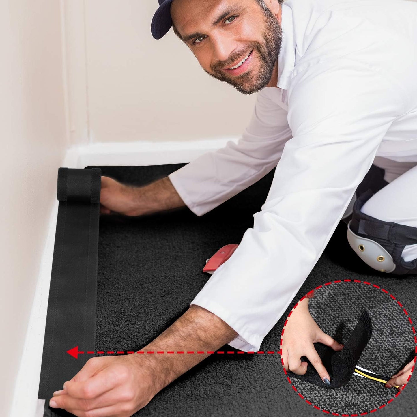 WILLBOND Carpet Cord Cover Cable Protector Floor Cover Cable Protector Management Only for Commercial Office Carpet(19.69 ft,Black)