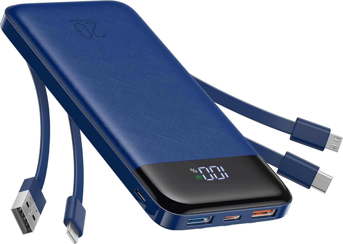 charmast Portable Charger Built-in Cables, 20000mAh Power Bank 6-Output | Travel Fast Charging Battery Pack for iPhone 17/16/15 Samsung Android, Flight-Approved, Multi-Device, USB-C & USB-A, LED %