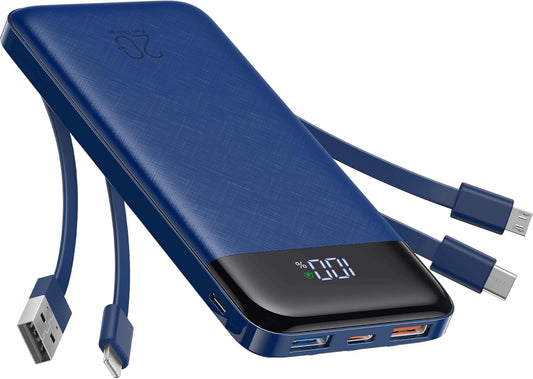 charmast Portable Charger Built-in Cables, 20000mAh Power Bank 6-Output | Travel Fast Charging Battery Pack for iPhone 17/16/15 Samsung Android, Flight-Approved, Multi-Device, USB-C & USB-A, LED %