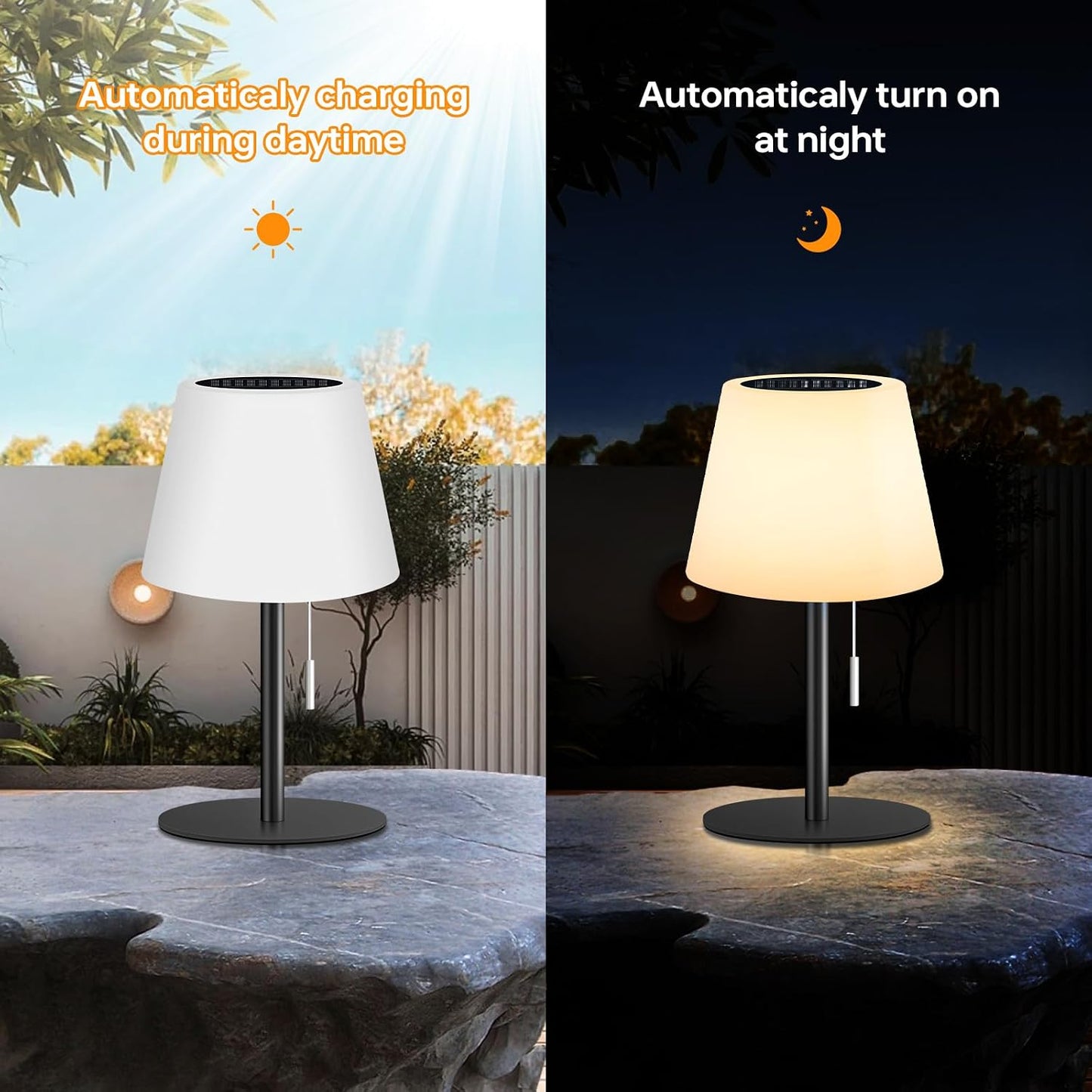 Gewiny Solar Table Lamp for Outside Patio Solar Lamp Outdoor Lamp Waterproof with Light Sensor,Dimmable Warm White+RGB LED Rechargeable Lamps Cordless Battery Operated Table Lamp （Black）