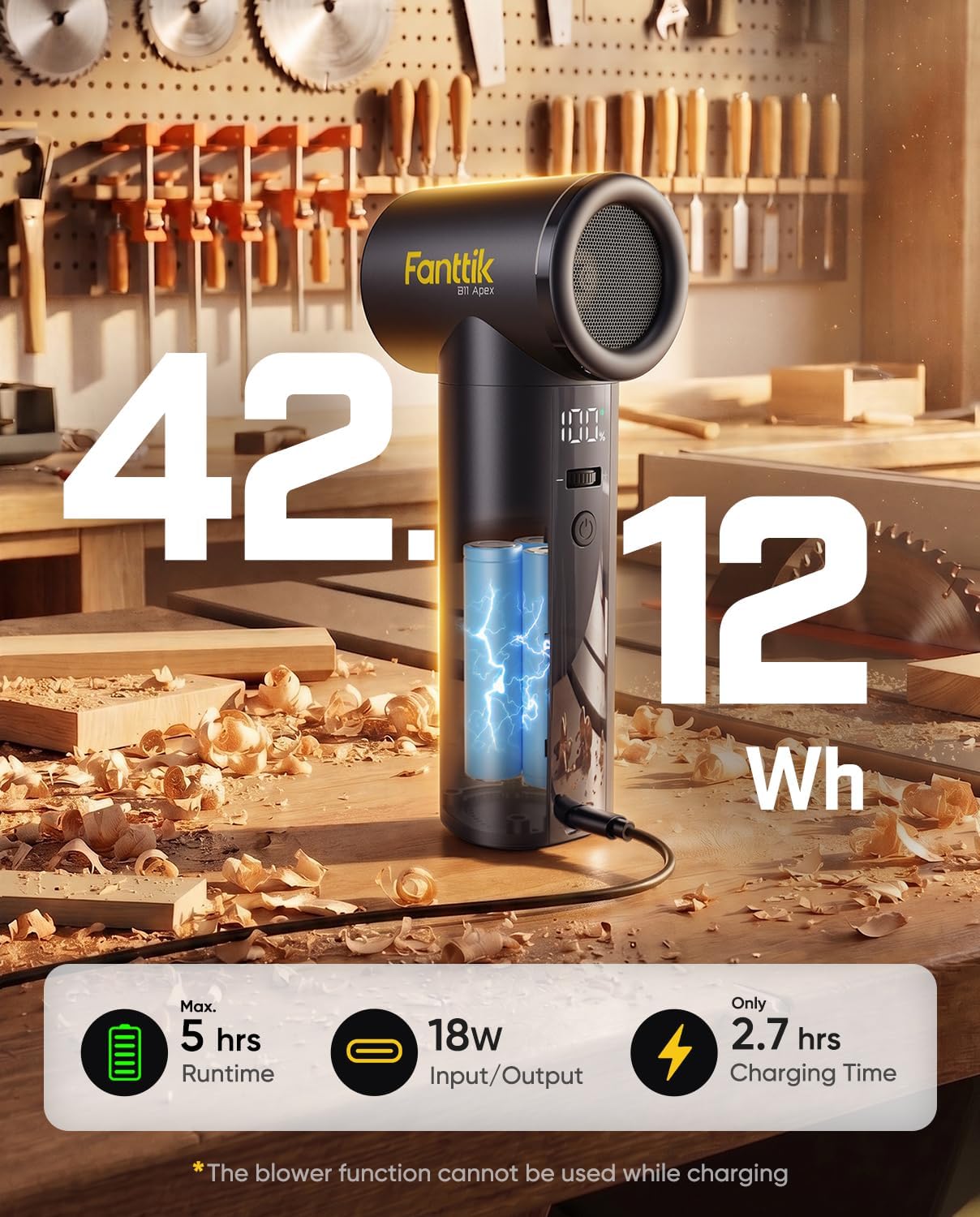 Fanttik B11 Apex Electric Air Duster | High-Performance Motor, 100-Speed Adjustable, One-Tap Booster, 42.12Wh Battery for PC, Workshop & Car Interior