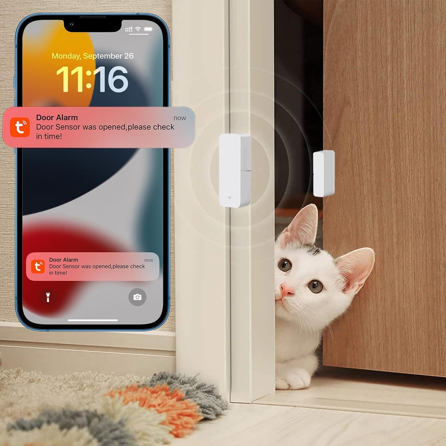 WiFi Door Sensor, Tuya Smart Door Window Sensor, Smart Window Sensor Real-time Alarm Compatible with Alexa Google Assistant,Home Security Door Open Contact Sensor for Business Burglar Alert (1 Pack)