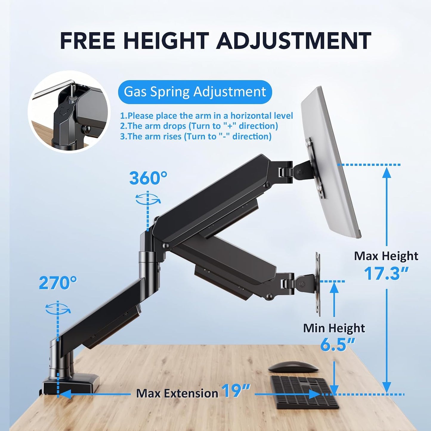 Dual Monitor Stand, Adjustable Monitor Desk Mount for 17″–32″ Computer Screens, Full Motion VESA 75x75/100x100 with C-Clamp & Grommet Aluminum Base, Each Arm Holds 4.4 to 20 lbs AX09DB201