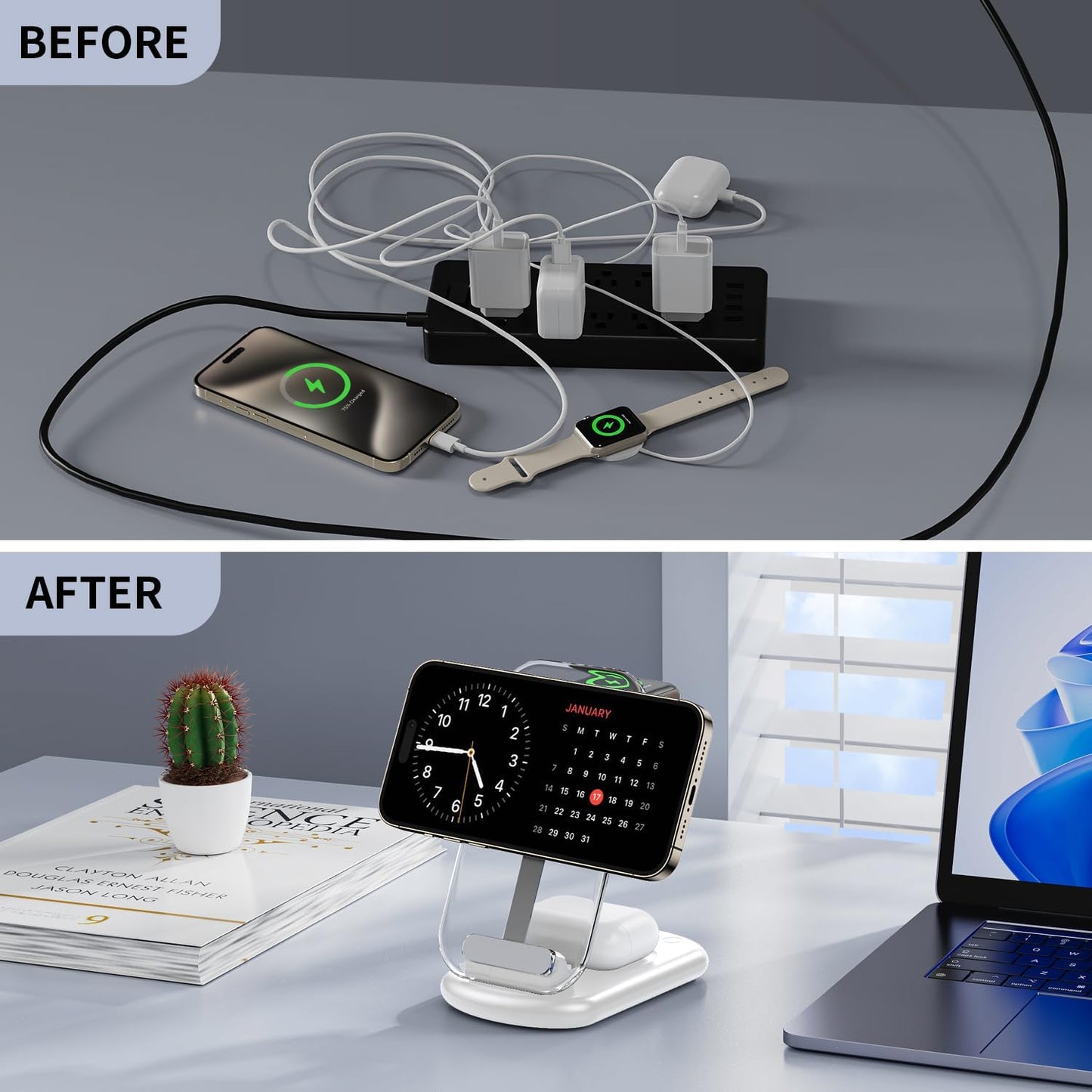 2026 Traveling Wireless Mag-Safe Fast Charging Station | Magnetic 3 in 1 Charger with Light for iPhone 17 16 15 14 13 12 Pro Max Plus,Apple Watch& Air pods 4 3 2 Pro(White)