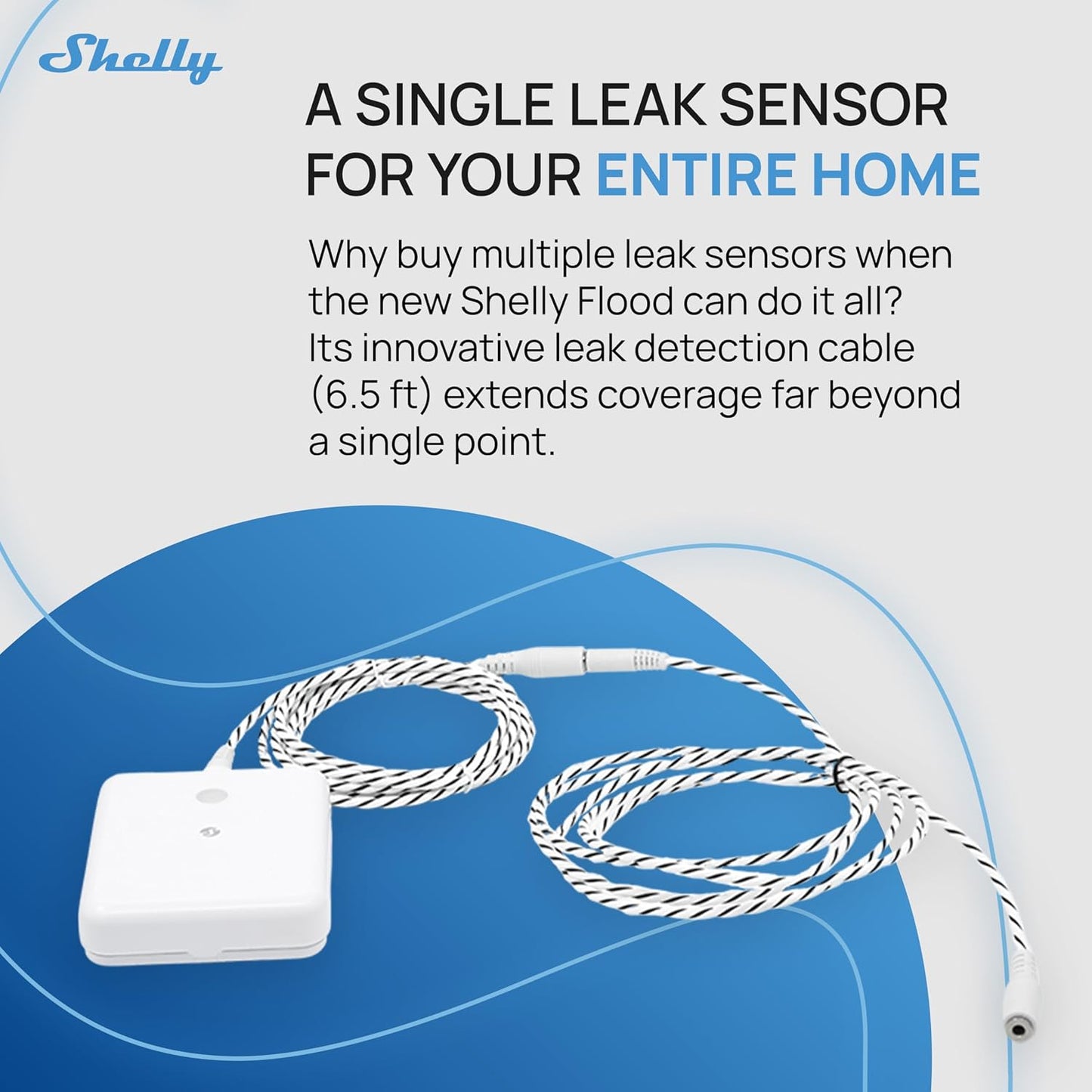 Shelly Flood Gen4, WiFi, Bluetooth, Zigbee, Matter Smart Flood Sensor with Leak Sensor Cable, Alexa, SmartThings, Google Home, Apple HomeKit Compatible, Flood and Rain Detection, Easy to Use, IP44