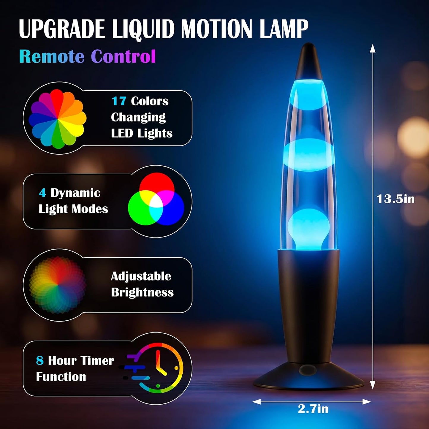 Wankeer 17 Color Changing Liquid Motion Lamp, 13.5 Inch RGB LED Night Light with Remote & Timer for Kids Adults, Ambient Mood Light Table Lamp for Relaxing & Bedroom, Living Room, Office, Home Docor