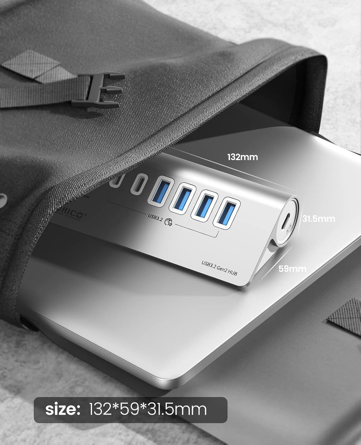 ORICO 7-Port USB 3.2 Gen2 Hub, Powered USB 3.2 Hub with 4 USB-A, 2 USB-C, PD 60W, 72W Power Adapter, 10Gbps Aluminium USB-Splitter with 3.28Ft USB-C to USB-C Cable for iMac, MacBooks, Mac mini