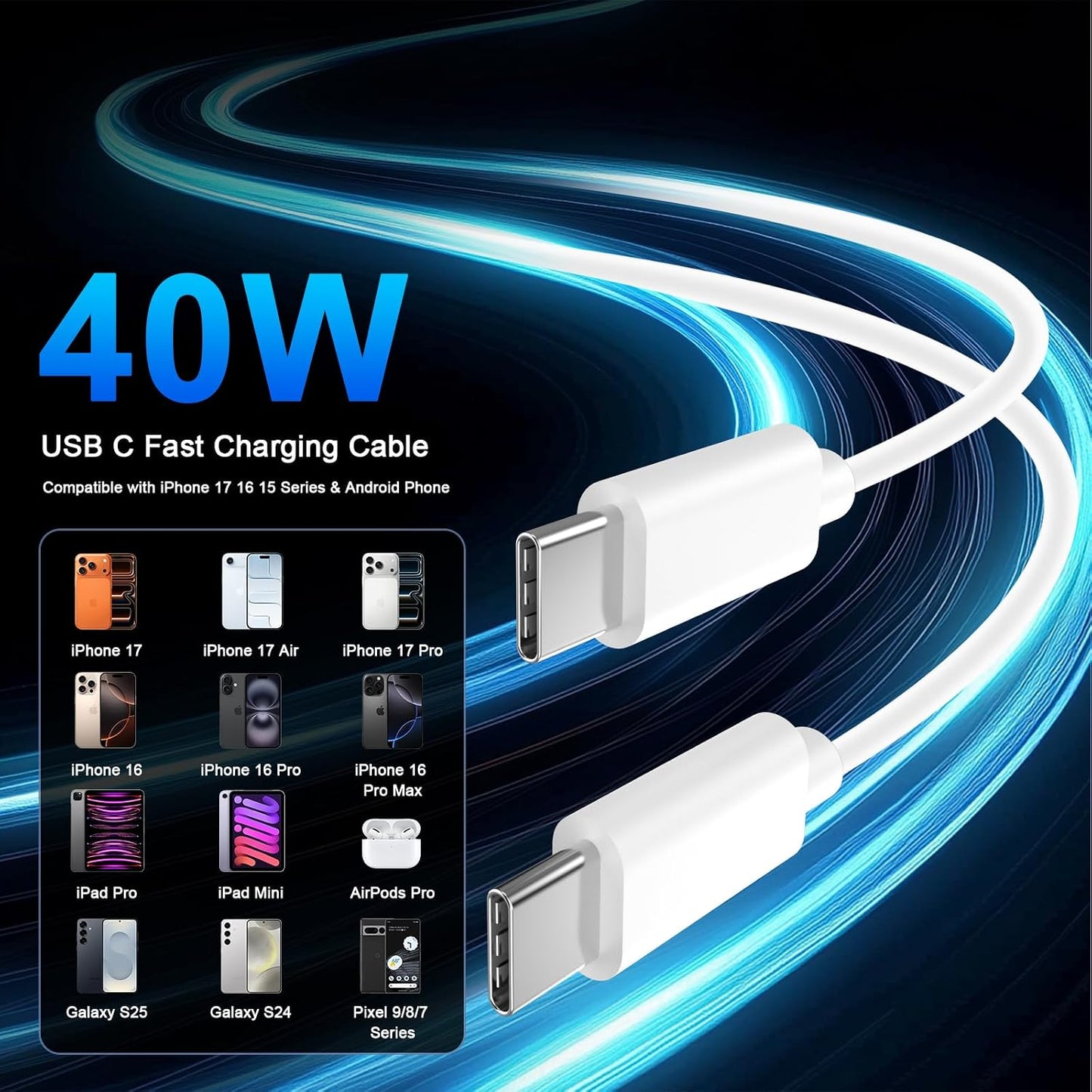 [Apple MFi Certified] iPhone 17 Charger Fast Charging, 40W USB C Charger | 2Pack 40W iPhone Charger USB C Block &amp; 6FT Type C Charging Cable Cord for iPhone 17/Air/17 Pro/17 Pro Max/16/15/16 15 Pro Max