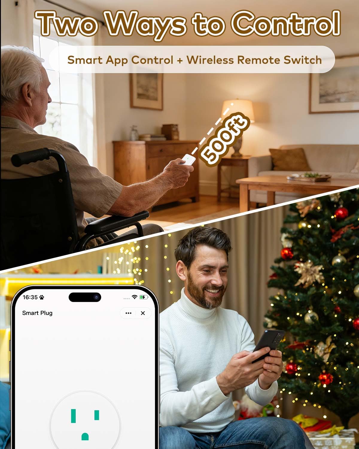 NineLeaf WiFi Smart Plug Remote,Wireless Remote Outlet with Decor Switch