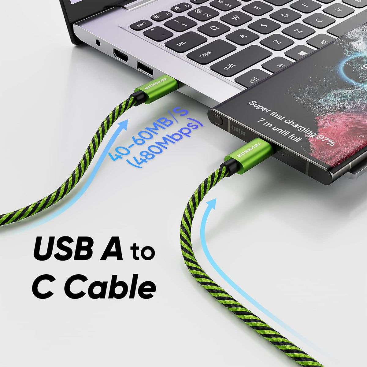 Teyssor USB C Cable 10FT 5-Pack Nylon Braided USB A to Type C Fast Charging Cord Compatible with Samsung Galaxy S24 S23 S22, Note 20 10 9 8, Moto G7 G8