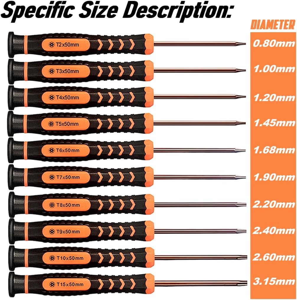 Torx Screwdriver Set of T2-T15, TECKMAN 10-Piece Magnetic Small Torx Security Screwdrivers with T2 T3 T4 T5 T6 T7 T8 T9 T10 T15 Star Screwdriver Tool Kit for Xbox,PS3,PS4,Knife,Computer & Other Device