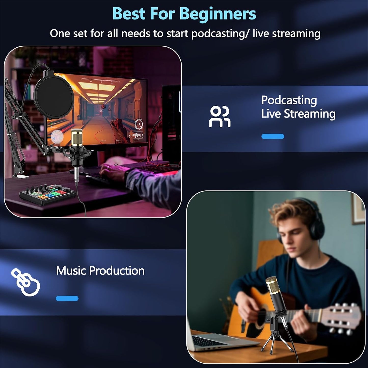 SINWE Podcast Microphone Bundle, BM-800 Condenser Mic with Live Sound Card Kit, Podcast Equipment Bundle with voice changer and Mixer functions for PC Smartphone Studio Recording & Broadcasting