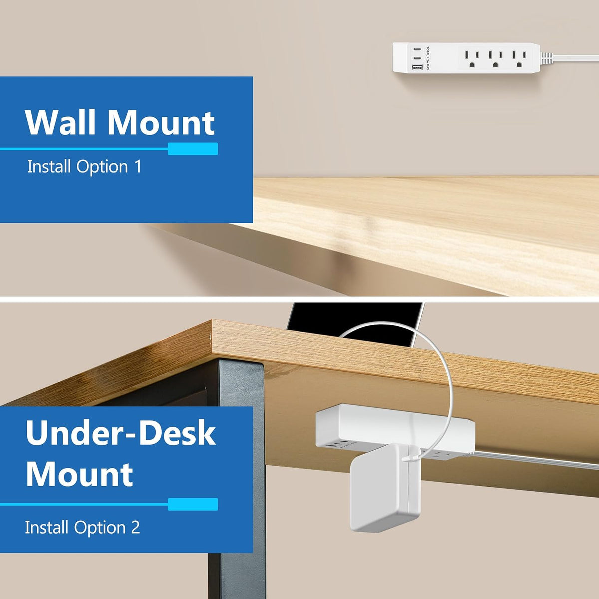 LIDER Outlet Extender with 3 Receptacles, USB-A & 2 USB-C Ports, Flat-Plug