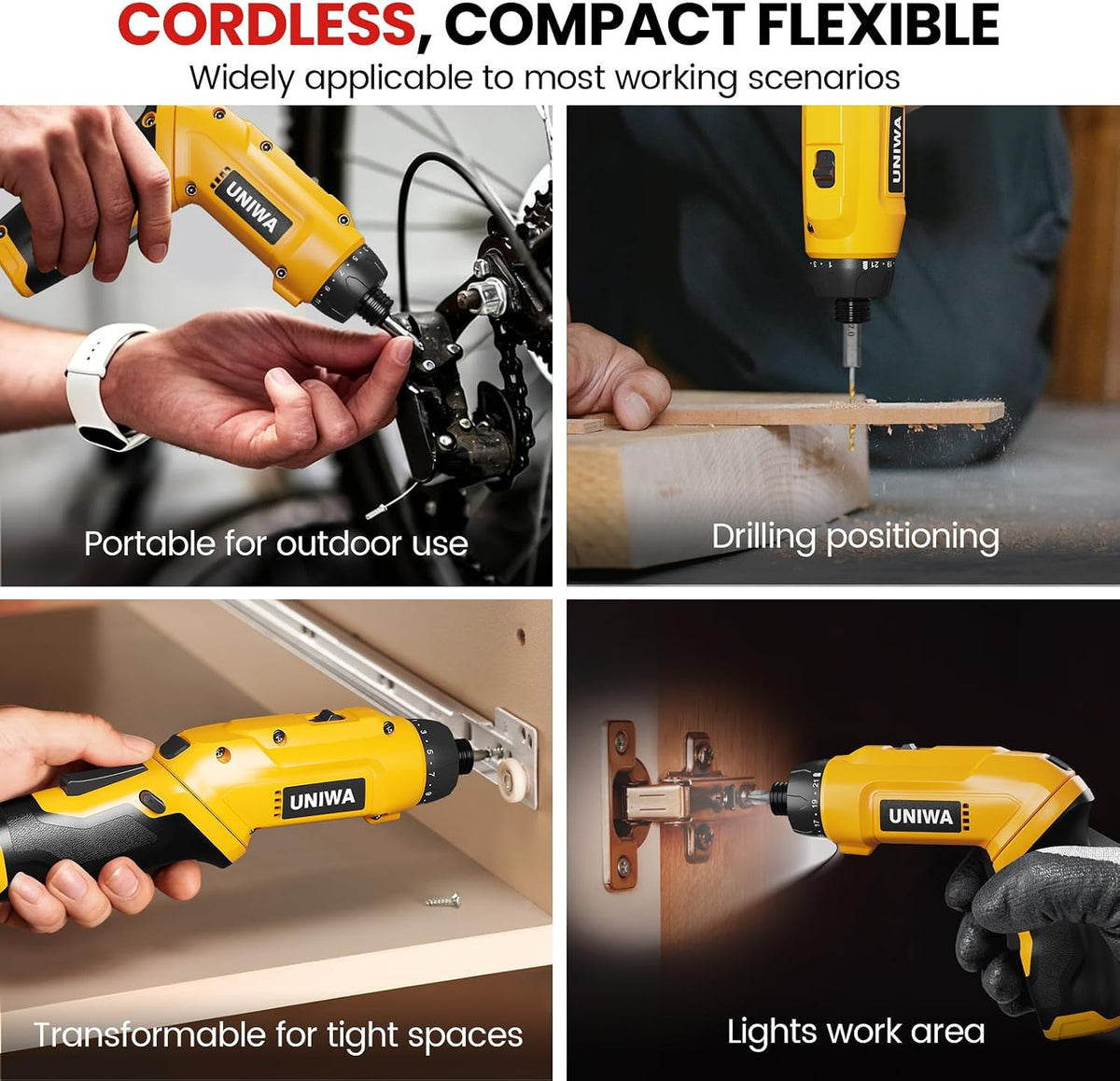 UNIWA Cordless Electric Screwdriver Rechargeable-650 RPM Power Drill-Yellow | Small Drill Cordless, 21+1 Torque Settings, 7.1N.m, 38PCS Bits, Hand Screwdriver Set, 2000 mAh, 3.6V, Pivoting Handle