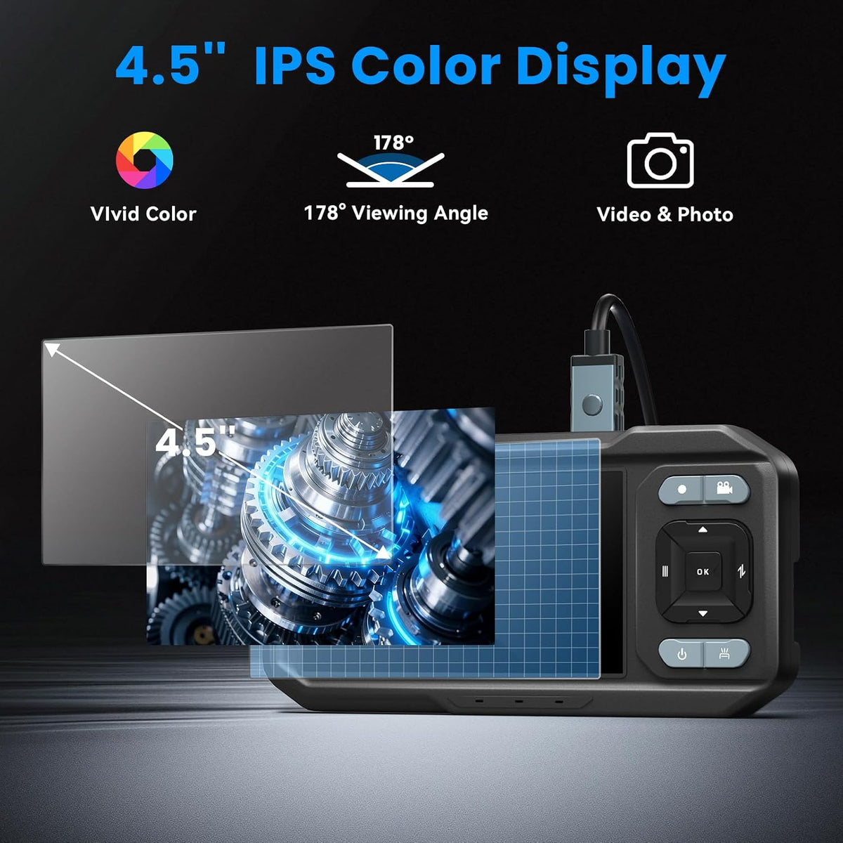 KIRFEIHT Endoscope Camera with Light, Dual Lens Borescope Camera with Light | IP67 Waterproof Inspection Camera with 32GB Card, 16.4FT Semi-Rigid Snake Cord, Android & PC Compatible for HVAC Automotive