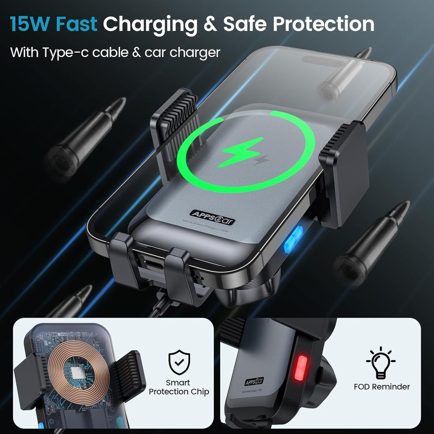 APPS2Car Wireless Car Charger Mount CD Slot Auto Clamping 15W Fast Charging | Sturdy Car Phone Holder Mount Charger for iPhone 17 16 15 14 13 12 Pro Max Plus, Samsung S25 S24 S23, Google, LG etc.