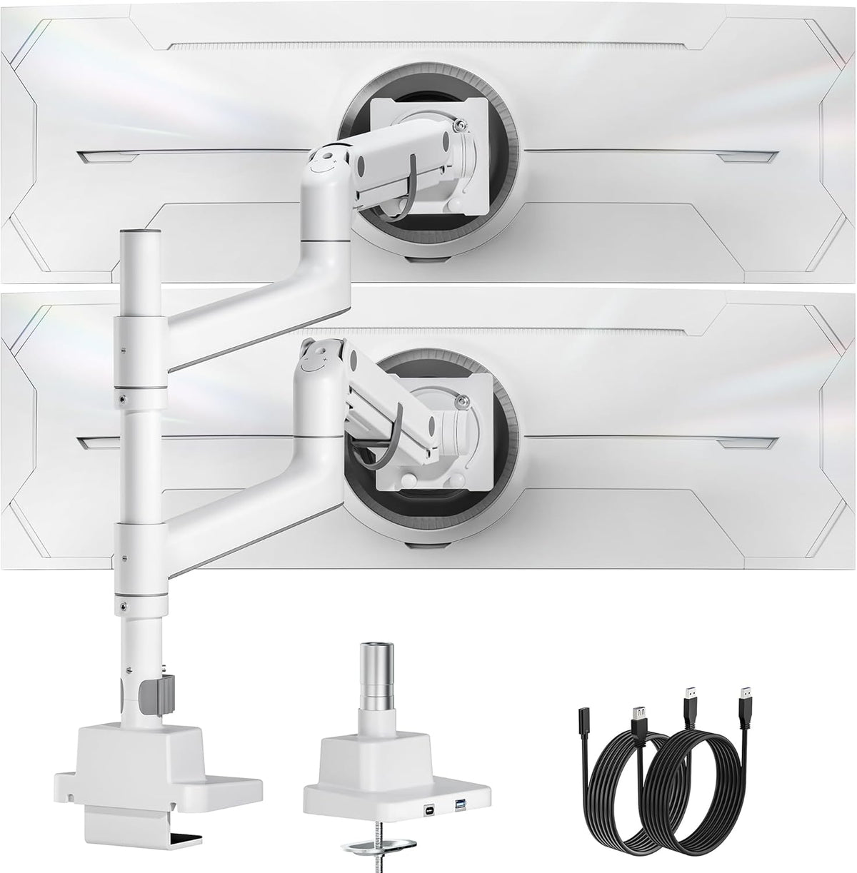 monTEK Dual Monitor Arm, Vertical Stackable 57", Heavy Duty with USB White