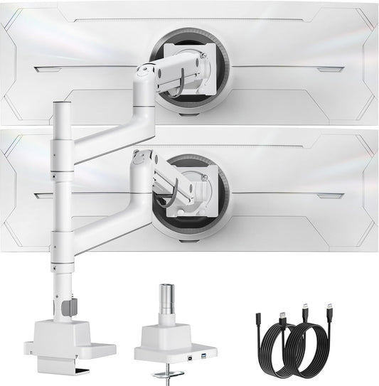 monTEK Dual Monitor Arm, Vertical Stackable 57", Heavy Duty with USB White