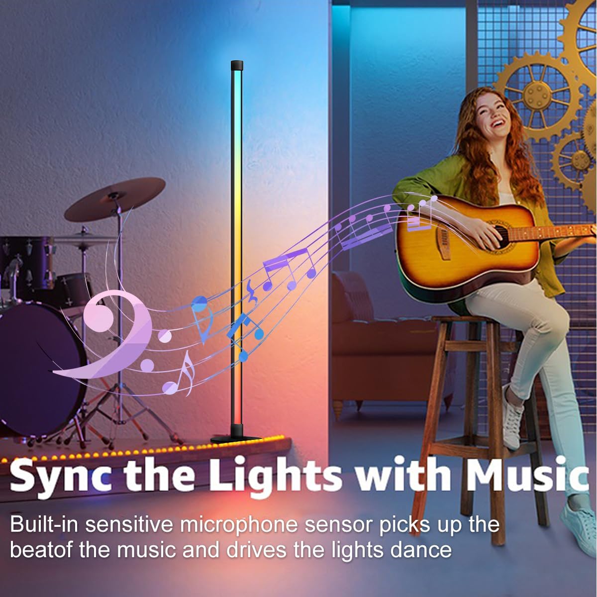 LED Floor Lamp, 63-Inch RGB Corner Light with Music Sync, Smart App Control, 16 Million Colors, Remote Control for Living Room, Bedroom, Gaming Room (2 Pack)
