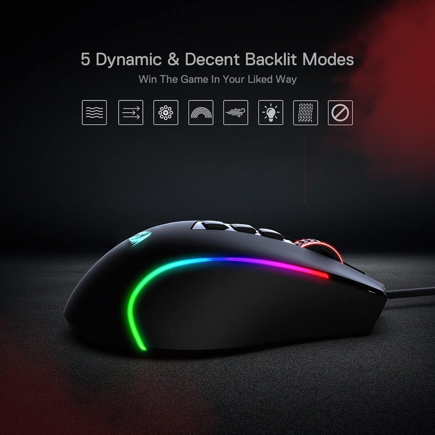 Redragon M612 Wired RGB Optical Gaming Mouse 8000 DPI Remapping Keys | Stable Lag-Free Connection, Redefine Keybinding Macro, Vibing Backlight, Ergonomic Grip Body Comfort